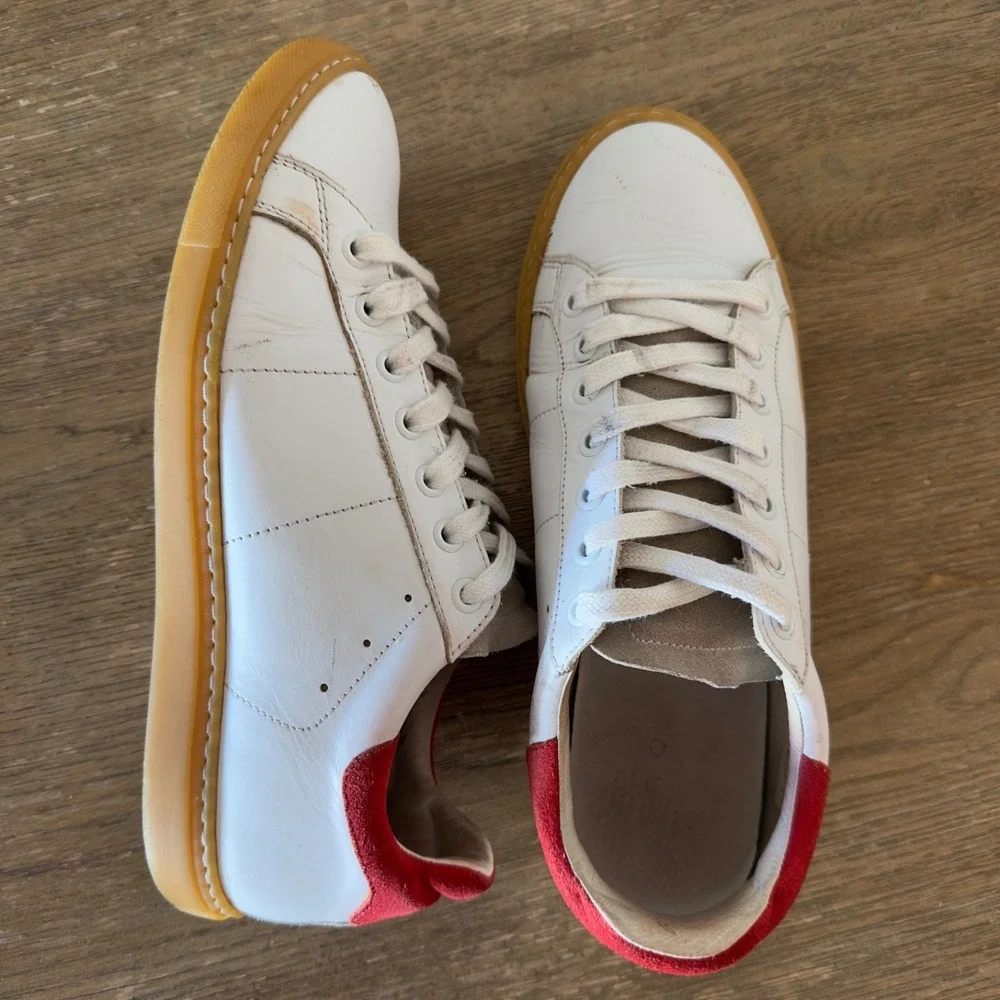 IRO Prissy‎ Leather Sneakers-Red Suede Trim-Low Top Lace Up Rubber Sole-Size 38